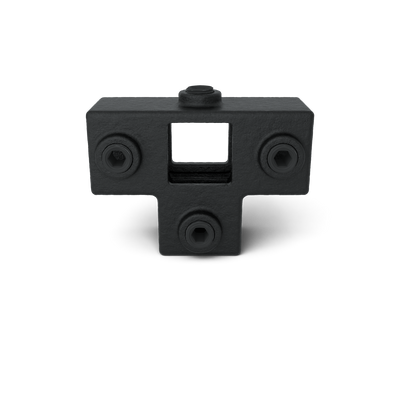 Buiskoppeling T-stuk zij-uitgang zwart 25 mm vierkant - vooraanzicht buiskoppeling (Steigerbuisstunter.nl)