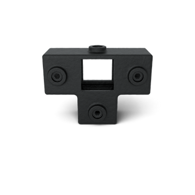 Buiskoppeling T-stuk zij-uitgang zwart 40 mm vierkant - vooraanzicht buiskoppeling (Steigerbuisstunter.nl)