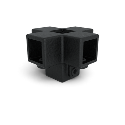 Buiskoppeling Kruisstuk 4-weg zwart 25 mm vierkant - vooraanzicht buiskoppeling (Steigerbuisstunter.nl)