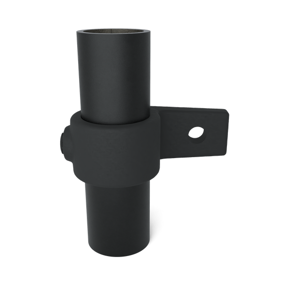 Buiskoppeling Bevestigingsring enkel zwart 48,3 mm - vooraanzicht met buizen (Steigerbuisstunter.nl)