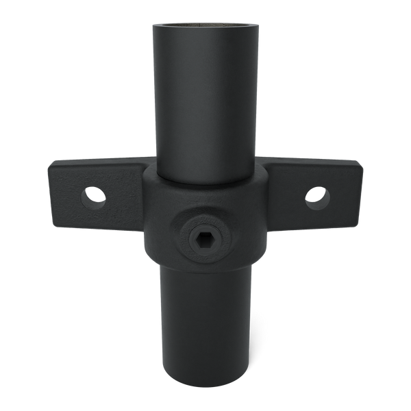 Buiskoppeling Bevestigingsring dubbel zwart 42,4 mm - vooraanzicht met buizen (Steigerbuisstunter.nl)