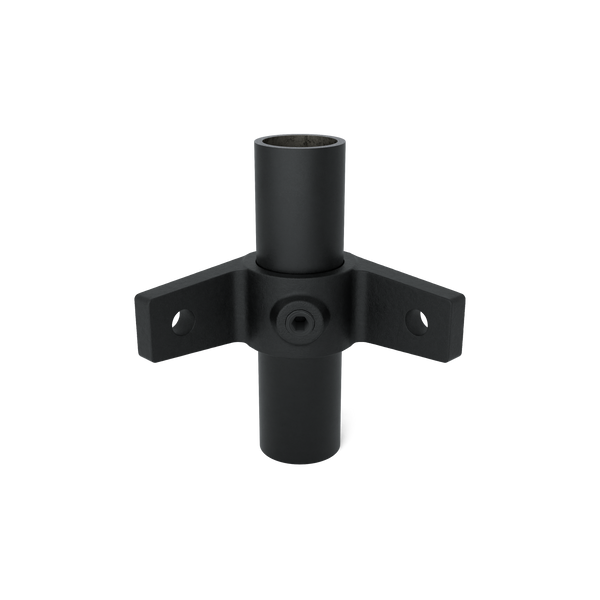 Buiskoppeling Bevestigingsring dubbel 90º zwart 33,7 mm - vooraanzicht met buizen (Steigerbuisstunter.nl)