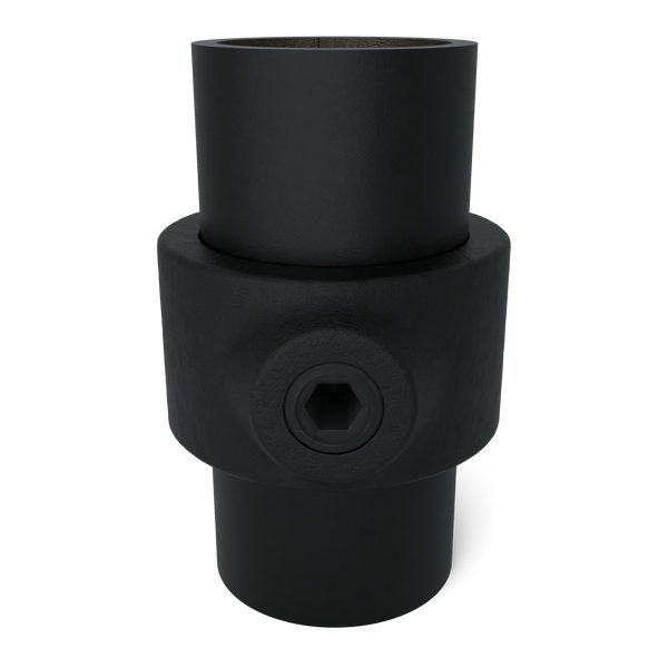 Buiskoppeling Borgring zwart 33,7 mm - vooraanzicht met buizen (Steigerbuisstunter.nl)