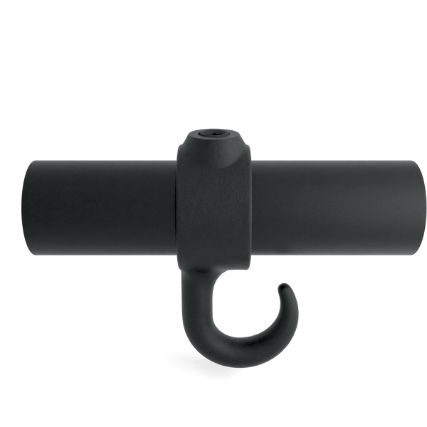 Buiskoppeling Haak zwart 33,7 mm - vooraanzicht met buizen (Steigerbuisstunter.nl)