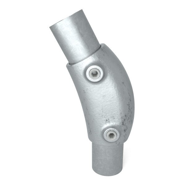 Buiskoppeling Kniestuk 2-weg 105º - 165º 33,7 mm - vooraanzicht met buizen (Steigerbuisstunter.nl)