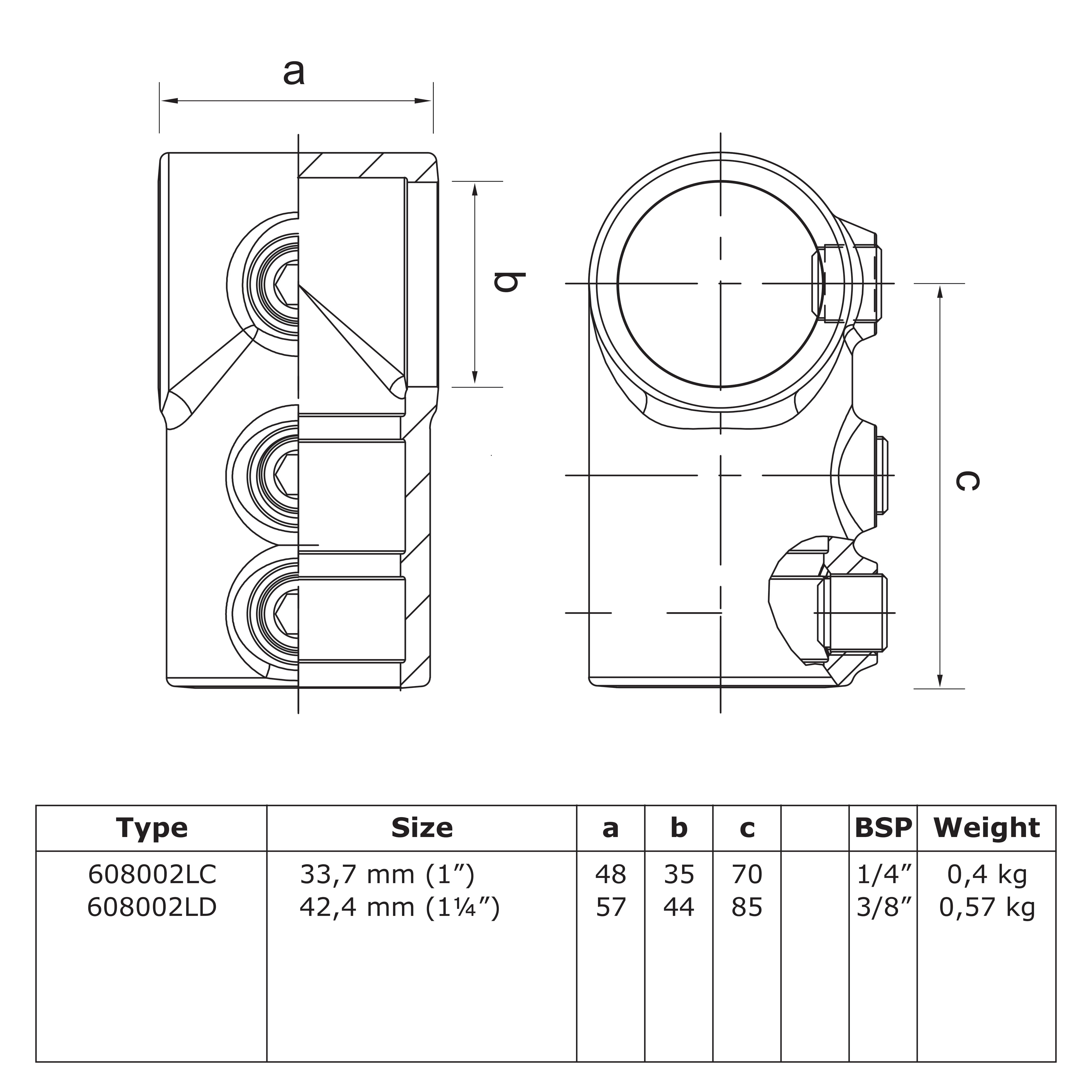 T-stuk kort - lang 33,7 mm