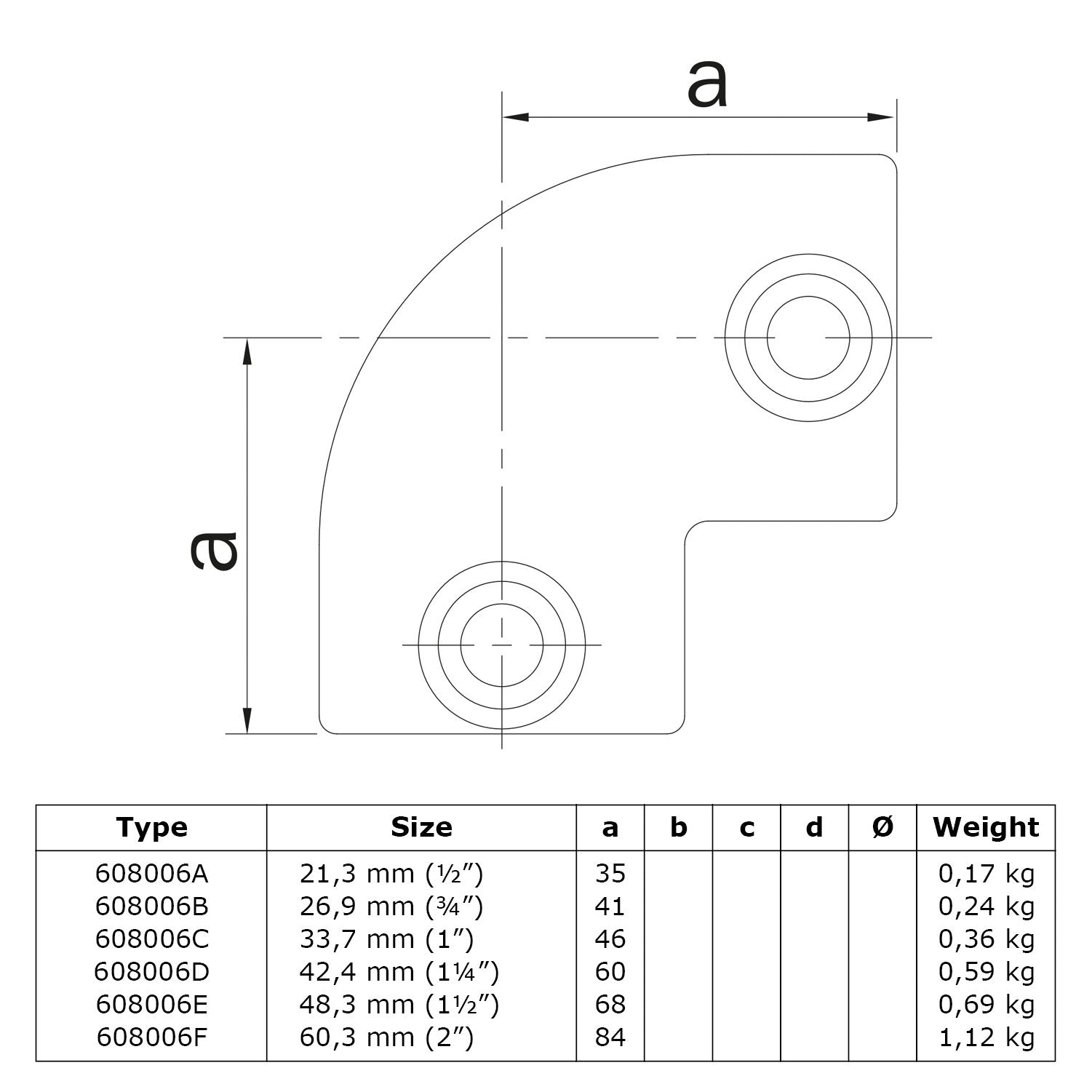 Kniestuk 2-weg 90º 33,7 mm technische tekening