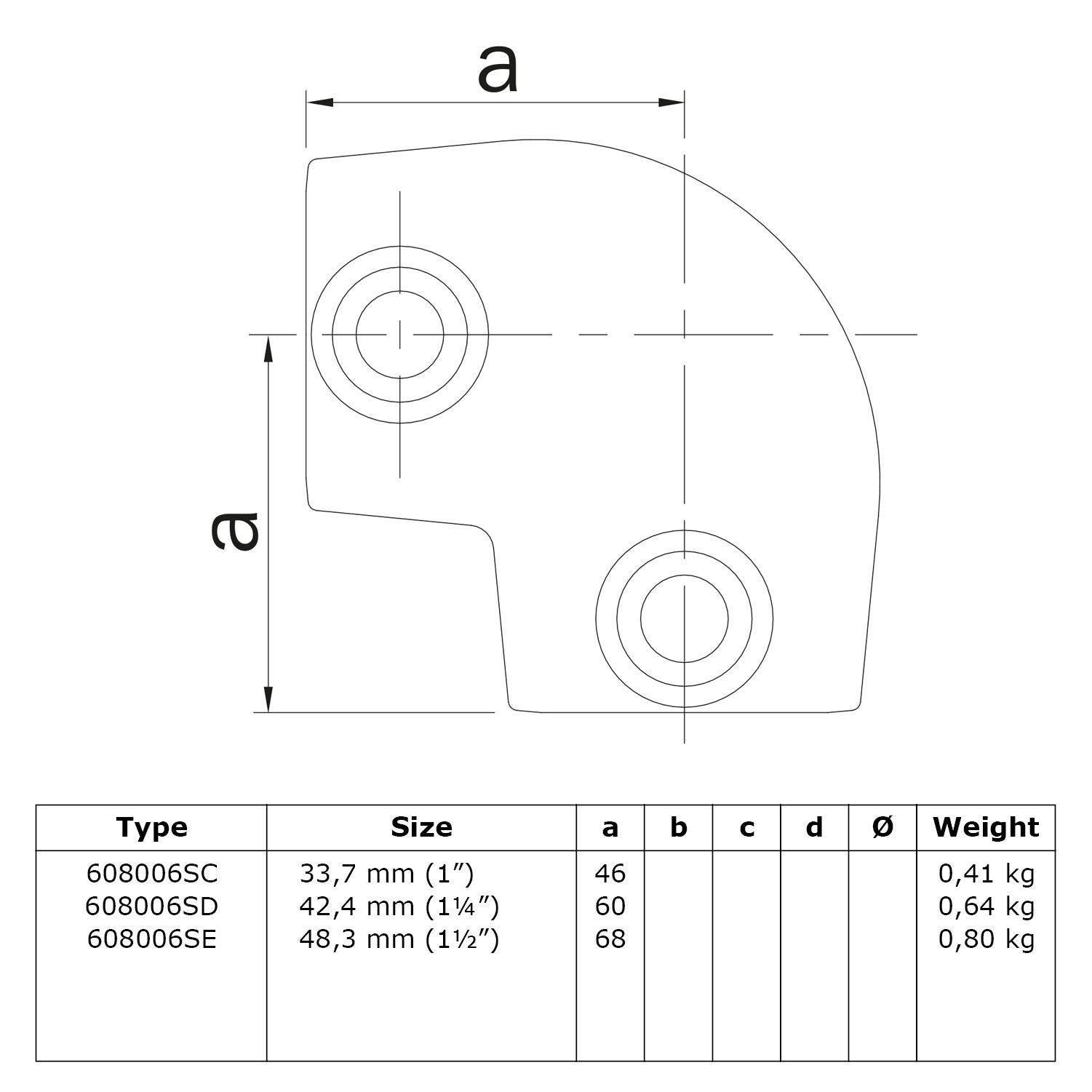 Kniestuk 2-weg 90º ±11º 33,7 mm technische tekening