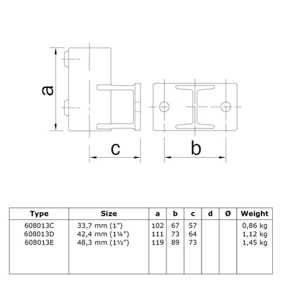 Boeiboordbevestiging horizontaal 42,4 mm technische tekening