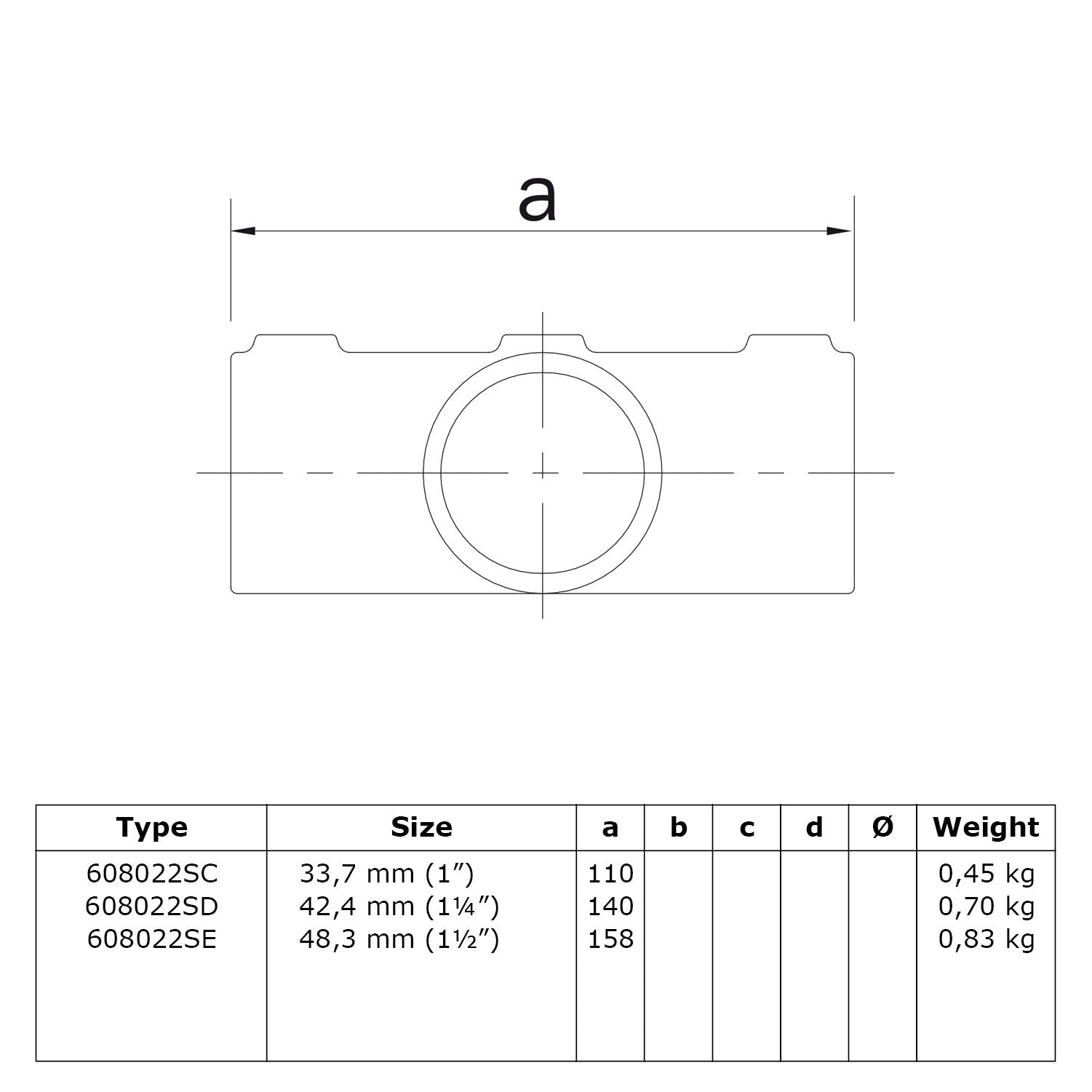 Kruisstuk 1-vlak 0 – 11º 33,7 mm technische tekening