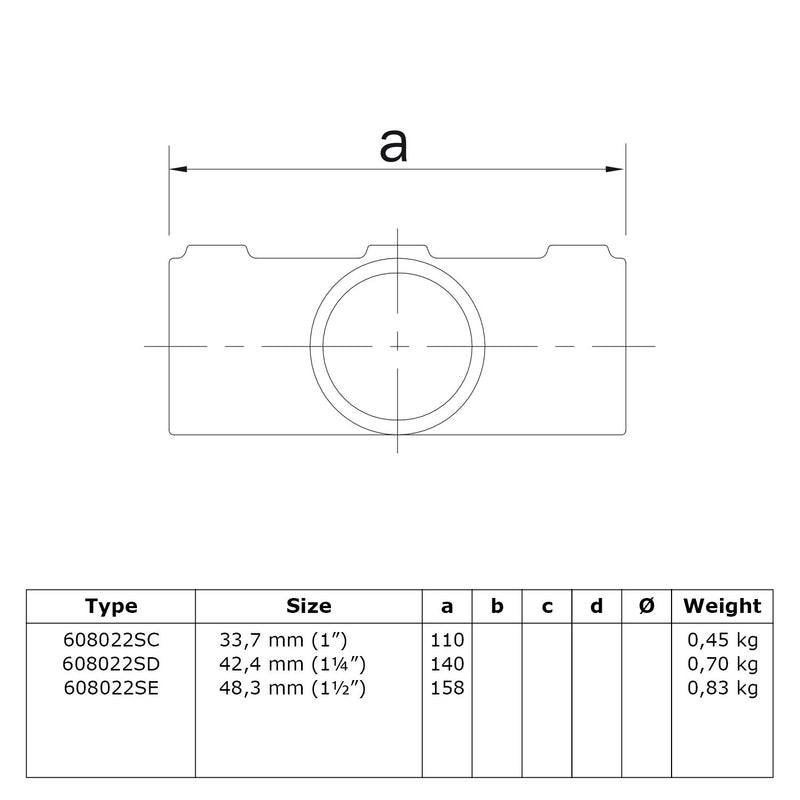 Kruisstuk 1-vlak 0 – 11º 33,7 mm technische tekening