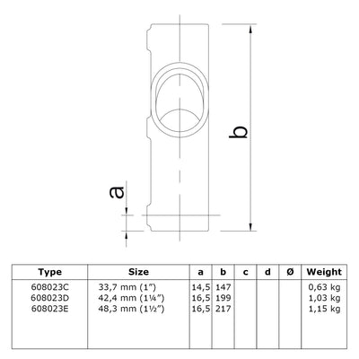 Kruisstuk 30-45º 33,7 mm technische tekening