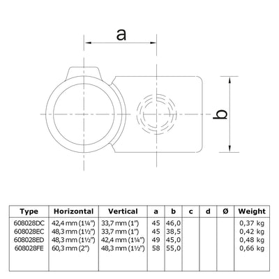 Kruisstuk 90º verloop 33,7 - 48,3 mm technische tekening