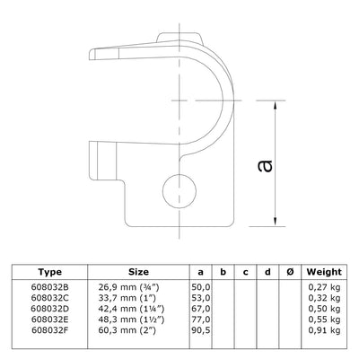 T-stuk open 42,4 mm technische tekening