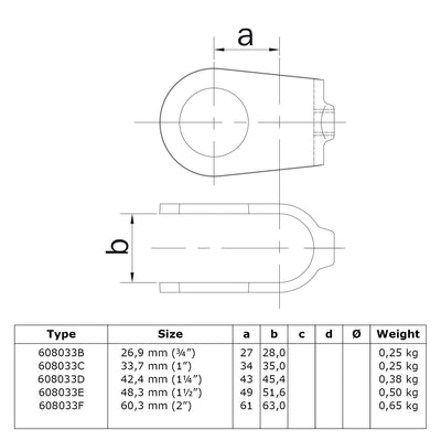 Kruisstuk open 48,3 mm technische tekening