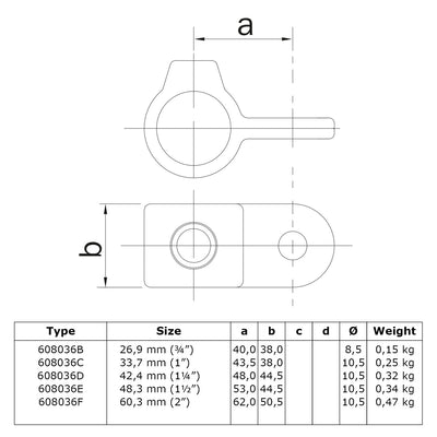 Oogdeel Scharnierstuk 60,3 mm technische tekening