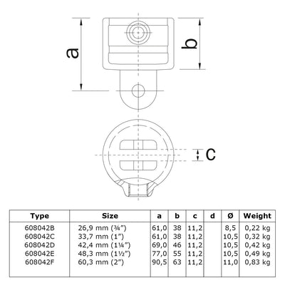 Hulsdeel scharnierstuk 48,3 mm technische tekening