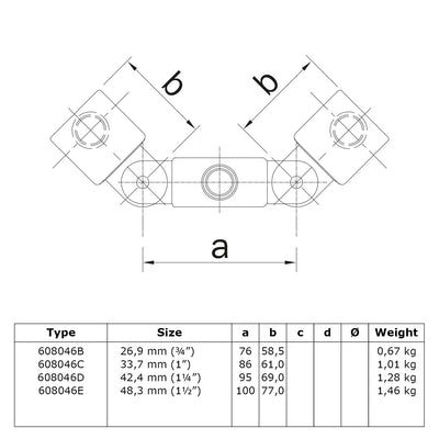 Scharnierstuk dubbel 42,4 mm technische tekening