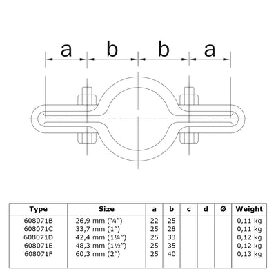 Gaasclip dubbel 33,7 mm technische tekening