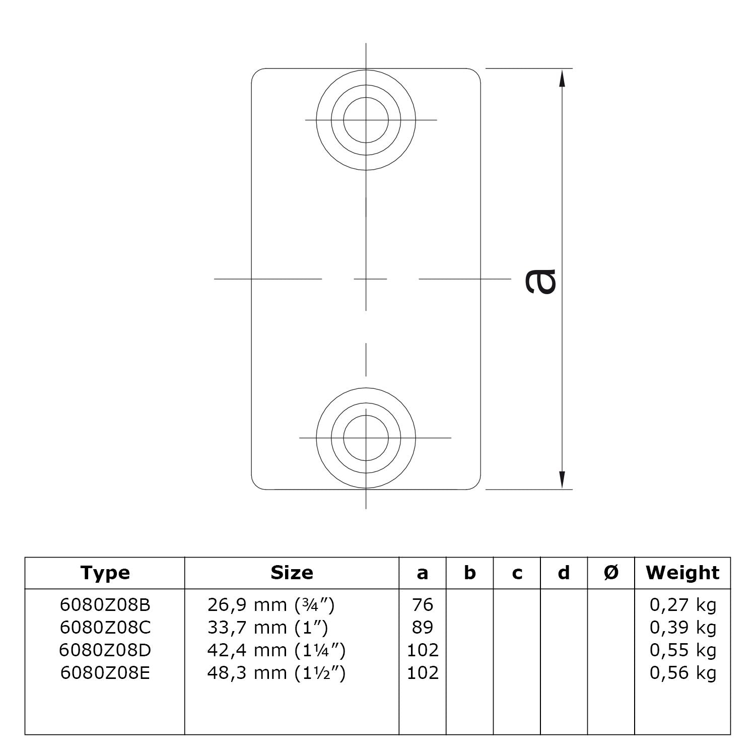 Koppelstuk zwart 26,9 mm technische tekening
