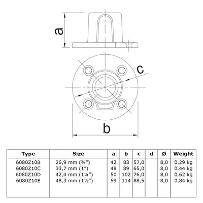 Voetplaat rond zwart 26,9 mm technische tekening