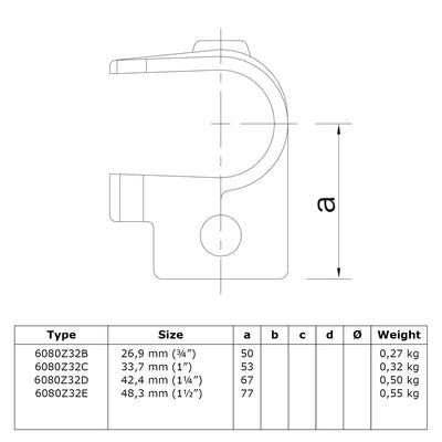 T-stuk open zwart 33,7 mm technische tekening