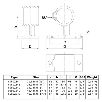 Leuningdrager zwart 33,7 mm