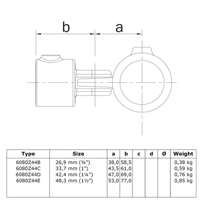 Scharnierstuk enkel zwart 48,3 mm technische tekening