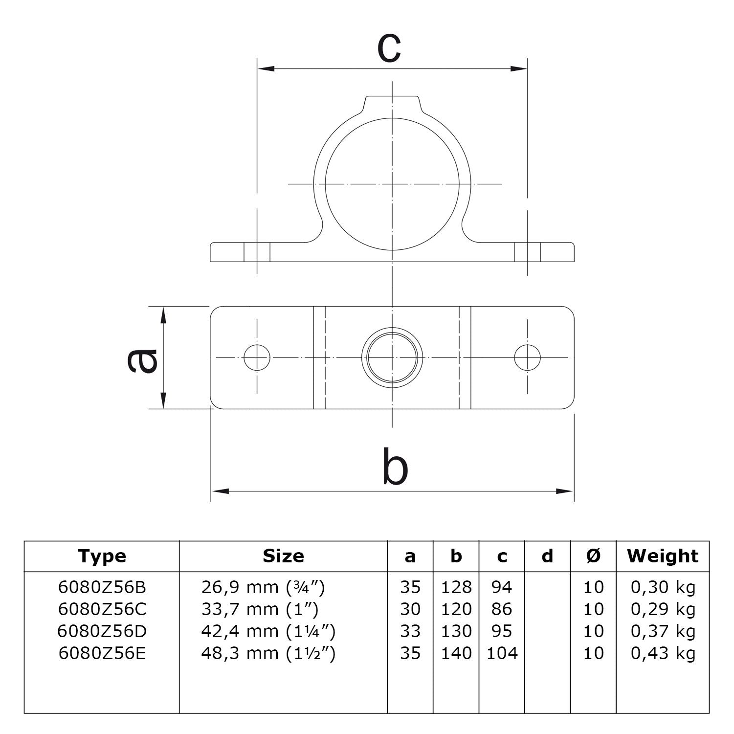 Bevestigingsring dubbel zwart 48,3 mm technische tekening
