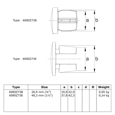 Afdekdop metaal zwart 26,9 mm technische tekening