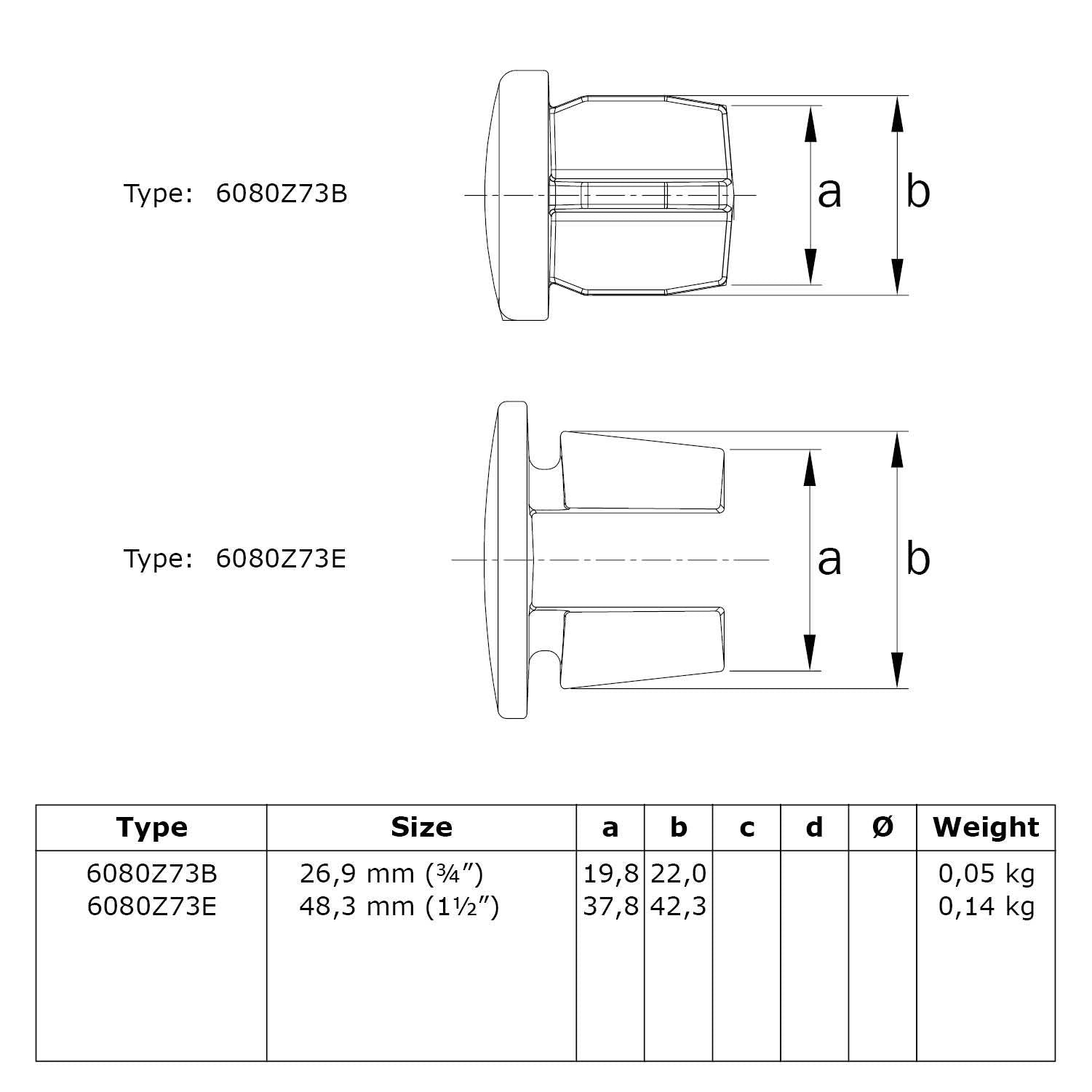 Afdekdop metaal zwart 26,9 mm technische tekening