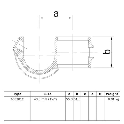Kruisstuk open inleg 48,3 mm technische tekening