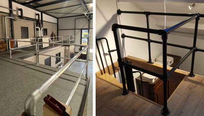 Een steigerbuis railing of balustrade