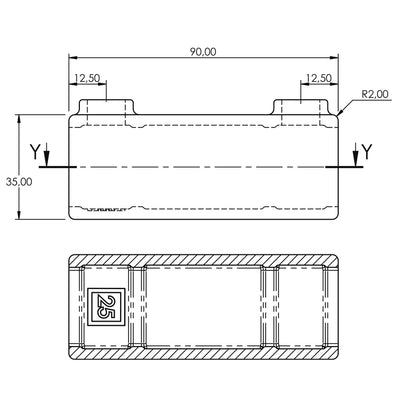 Koppelstuk 25 mm vierkant