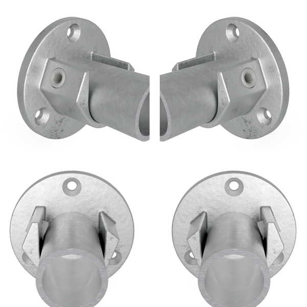 Buiskoppeling Voetplaat met inleg (set) 33,7 mm - vooraanzicht met buizen (Steigerbuisstunter.nl)