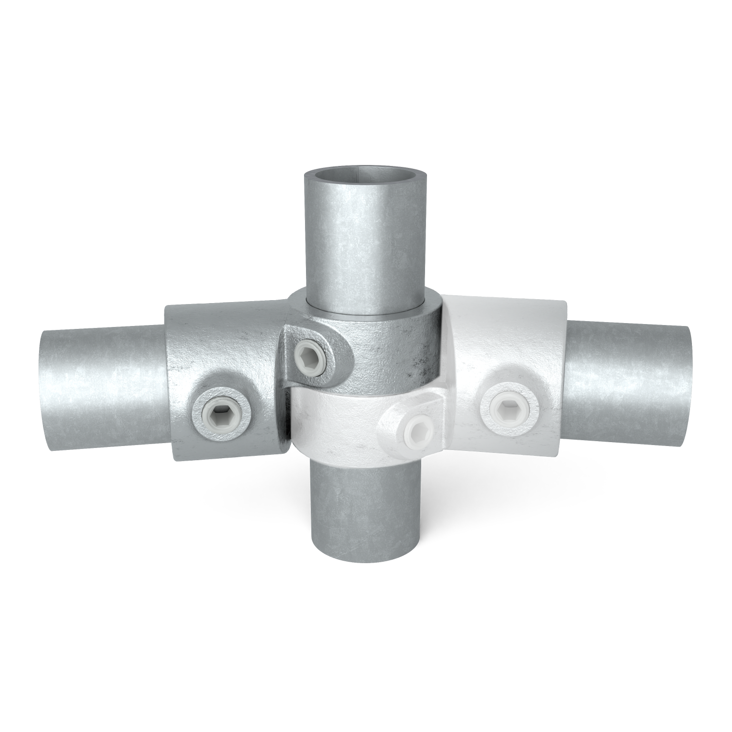 Buiskoppeling Verstelbaar hoekstuk 90º - 240º 33,7 mm - 1 stuk - vooraanzicht met buizen (Steigerbuisstunter.nl)