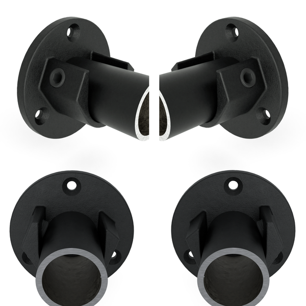 Buiskoppeling Voetplaat met inleg zwart (set) 26,9 mm - vooraanzicht met buizen (Steigerbuisstunter.nl)