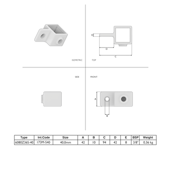 Oogdeel scharnierstuk zwart 40 mm vierkant