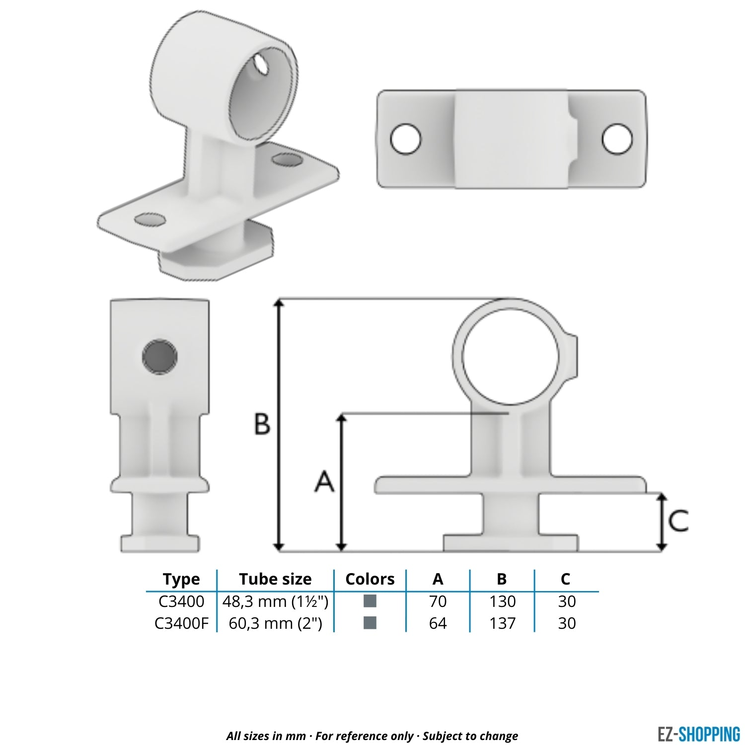 Containerklem vlaggenmast (C3400F) 60,3 mm