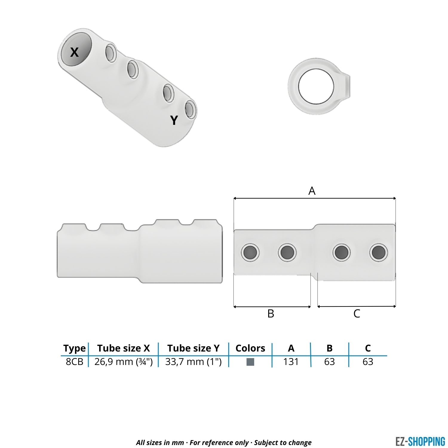 Buiskoppeling Koppelstuk verloop 33,7 mm - 26,9 mm - maattabel - technische tekening (Steigerbuisstunter.nl)