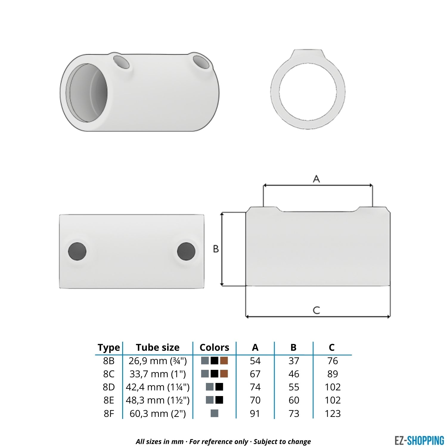 Buiskoppeling Koppelstuk 33,7 mm - maattabel - technische tekening (Steigerbuisstunter.nl)