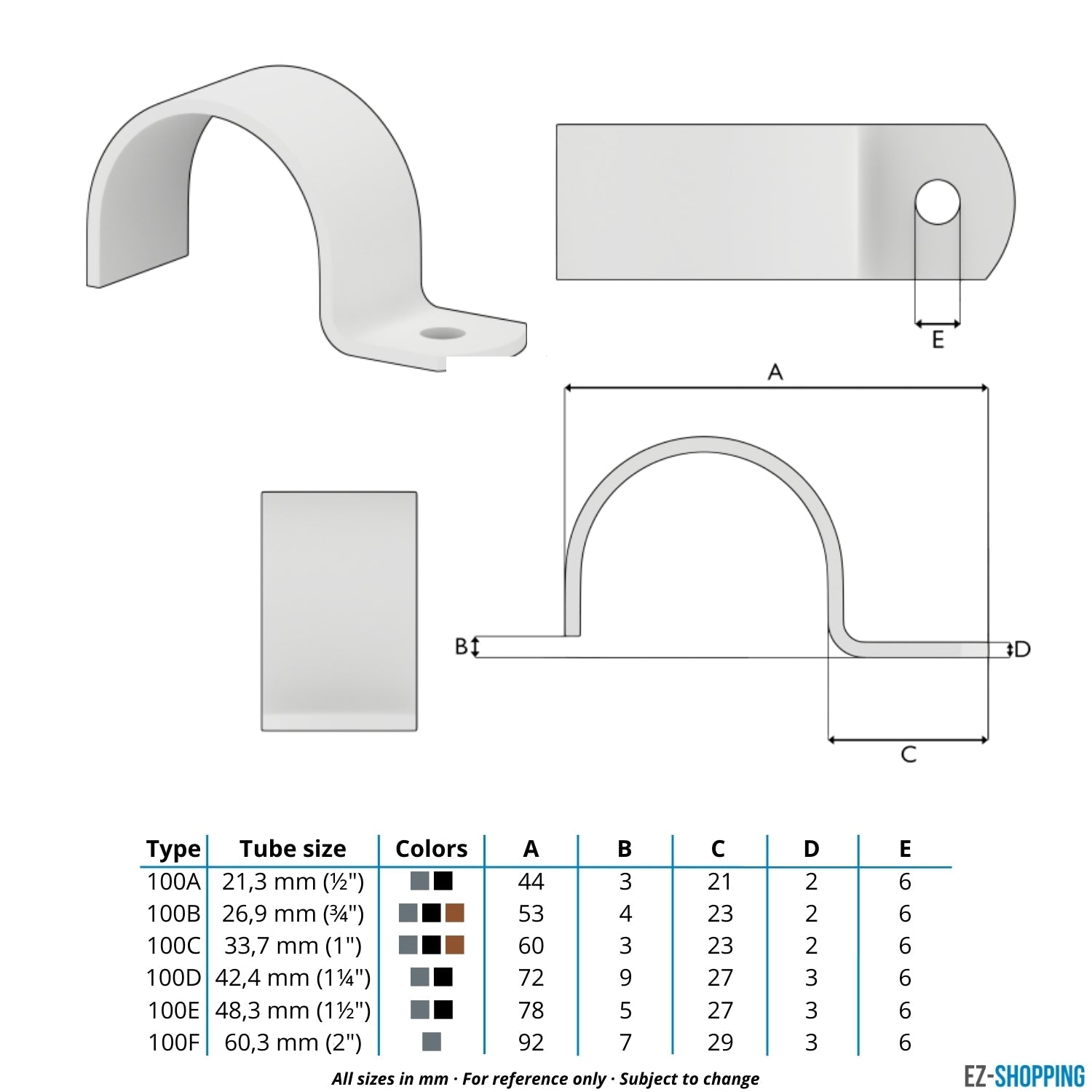 Buiskoppeling Kapbeugel 48,3 mm - maattabel - technische tekening (Steigerbuisstunter.nl)