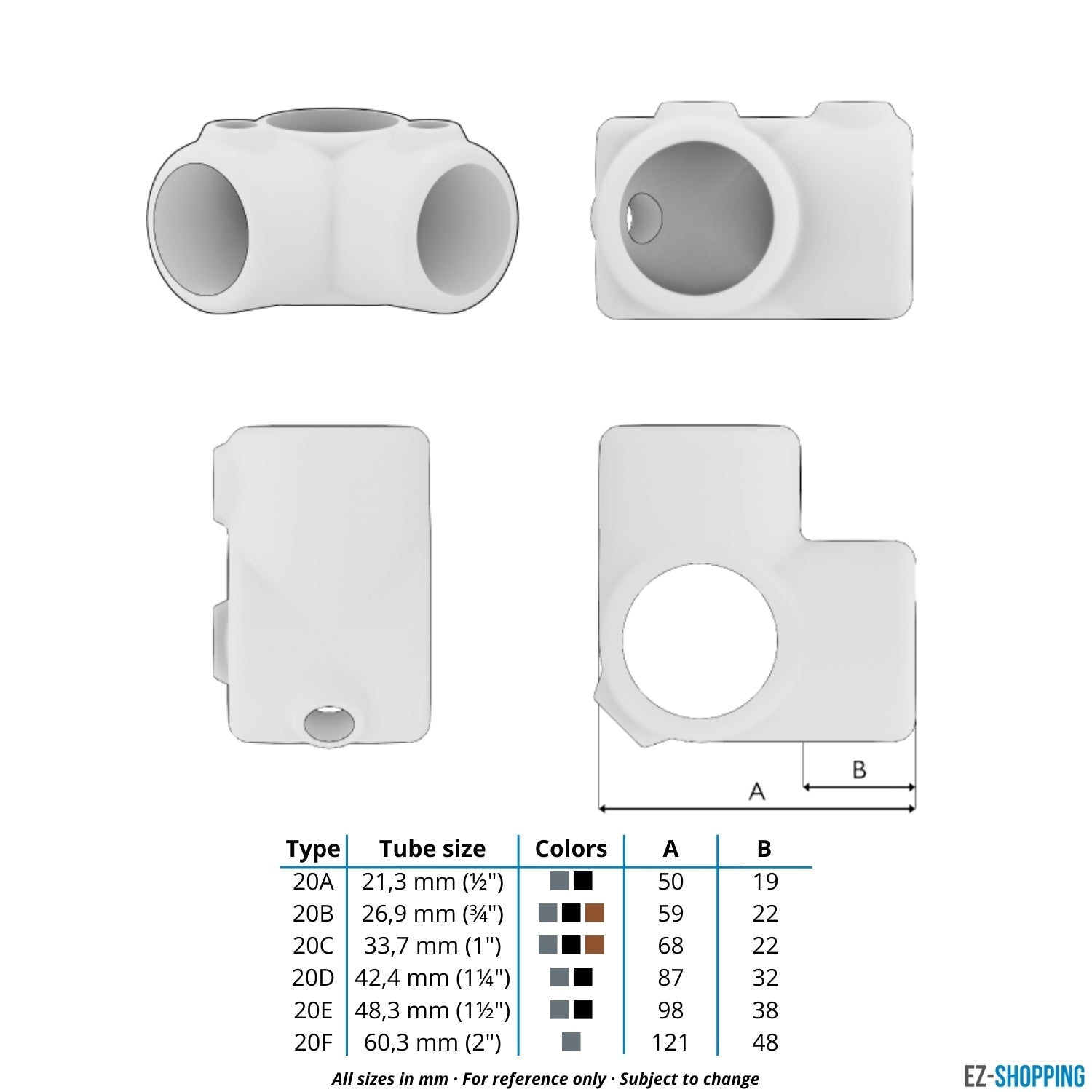 Buiskoppeling Hoekstuk 90º zwart 33,7 mm - maattabel - technische tekening (Steigerbuisstunter.nl)