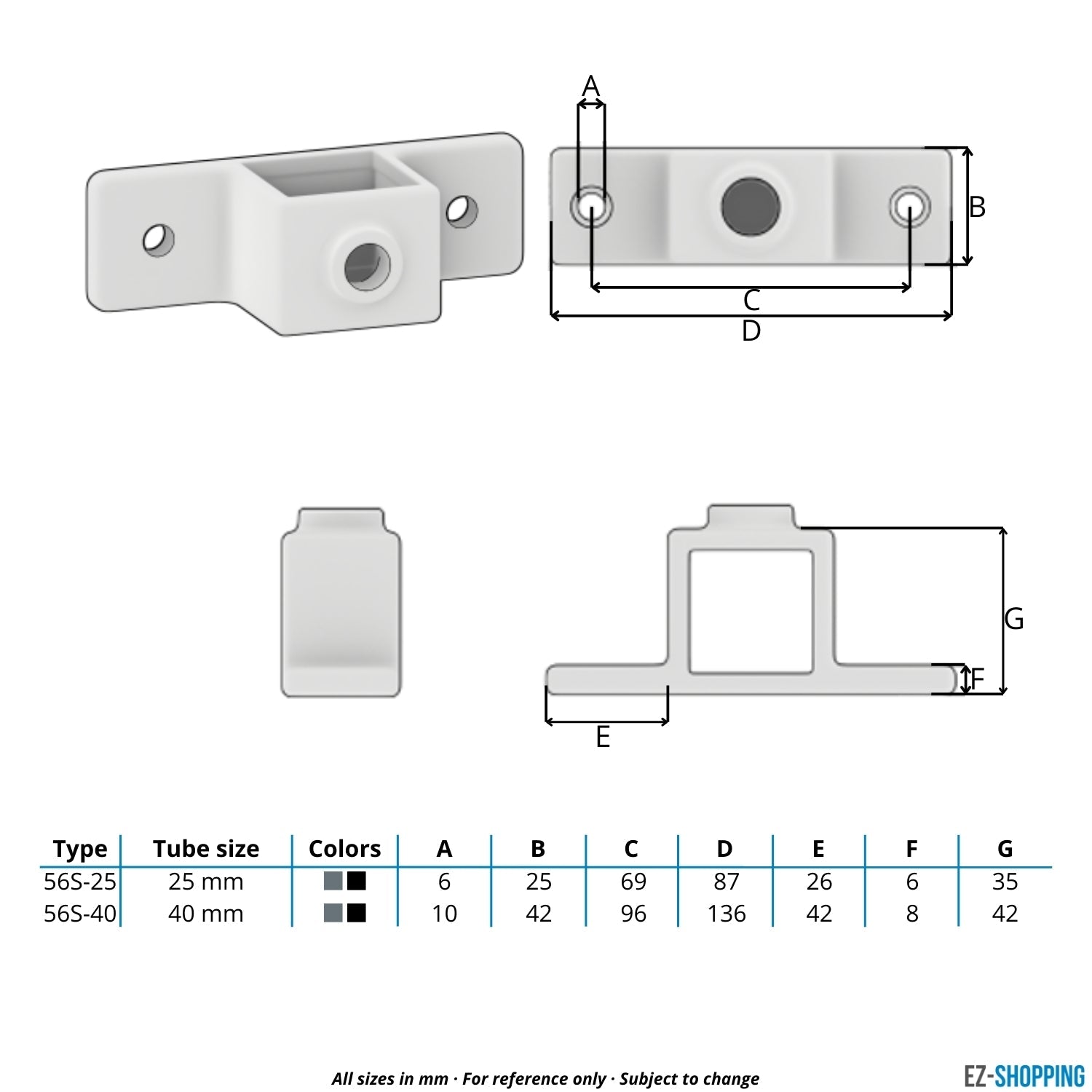 Buiskoppeling Bevestigingsring dubbel 40 mm vierkant - maattabel - technische tekening (Steigerbuisstunter.nl)