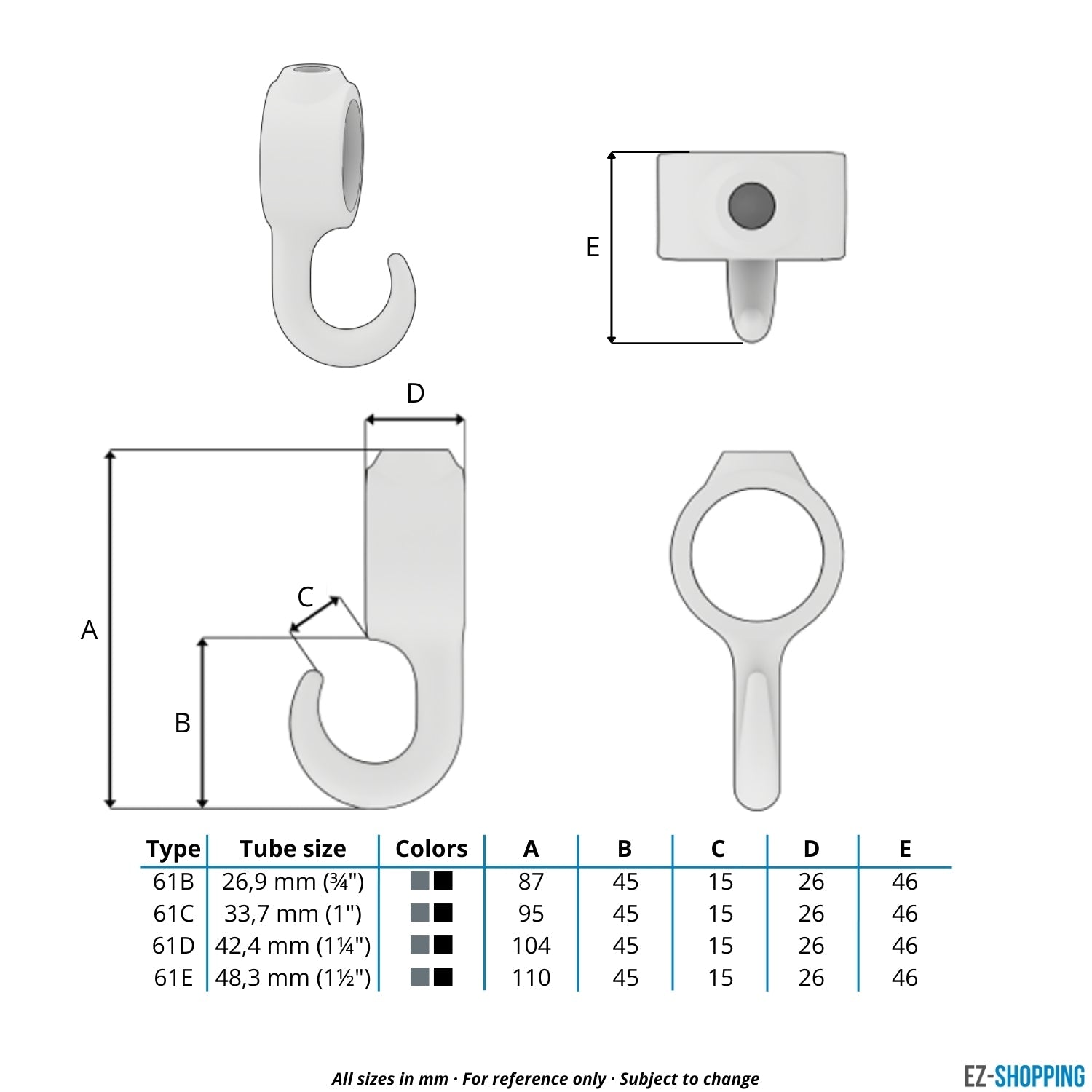 Buiskoppeling Haak 33,7 mm - maattabel - technische tekening (Steigerbuisstunter.nl)