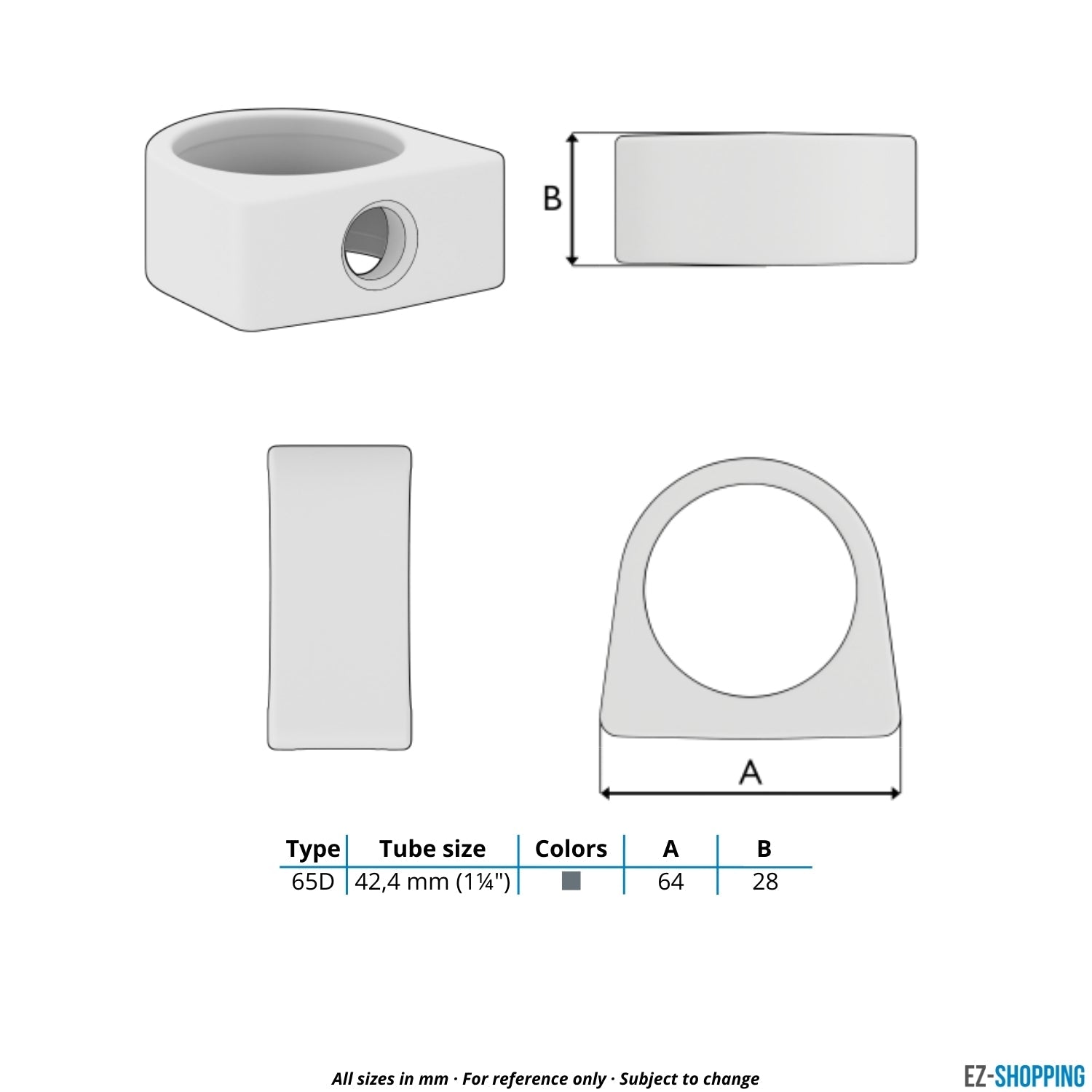 Buiskoppeling Ondersteuningsring 42,4 mm - maattabel - technische tekening (Steigerbuisstunter.nl)