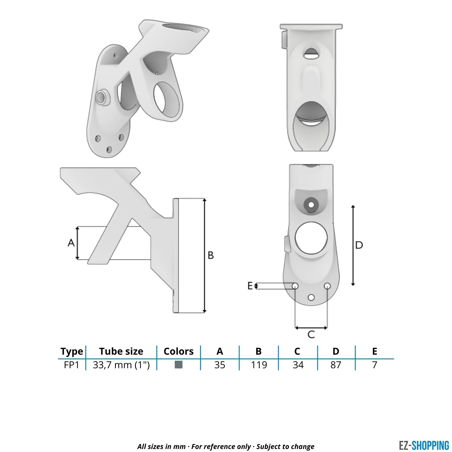 Buiskoppeling Vlaggenstokhouder 45º of 90º 33,7 mm - maattabel - technische tekening (Steigerbuisstunter.nl)
