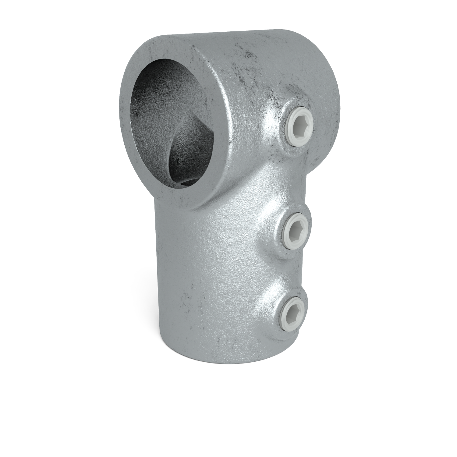 Buiskoppeling T-stuk kort-lang 33,7 mm - schuin aanzicht buiskoppeling (Steigerbuisstunter.nl)
