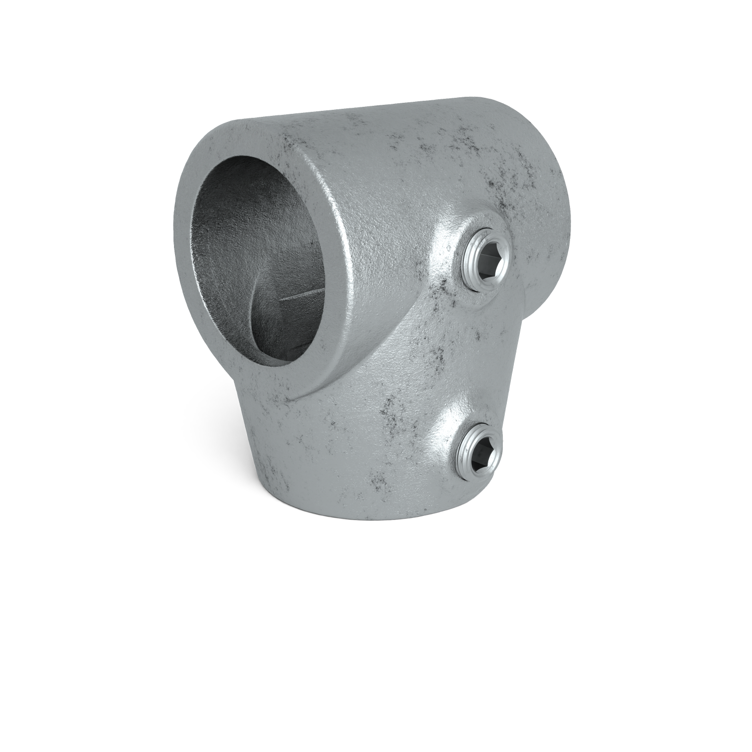 Buiskoppeling T-stuk kort ±11º 42,4 mm - schuin aanzicht buiskoppeling (Steigerbuisstunter.nl)