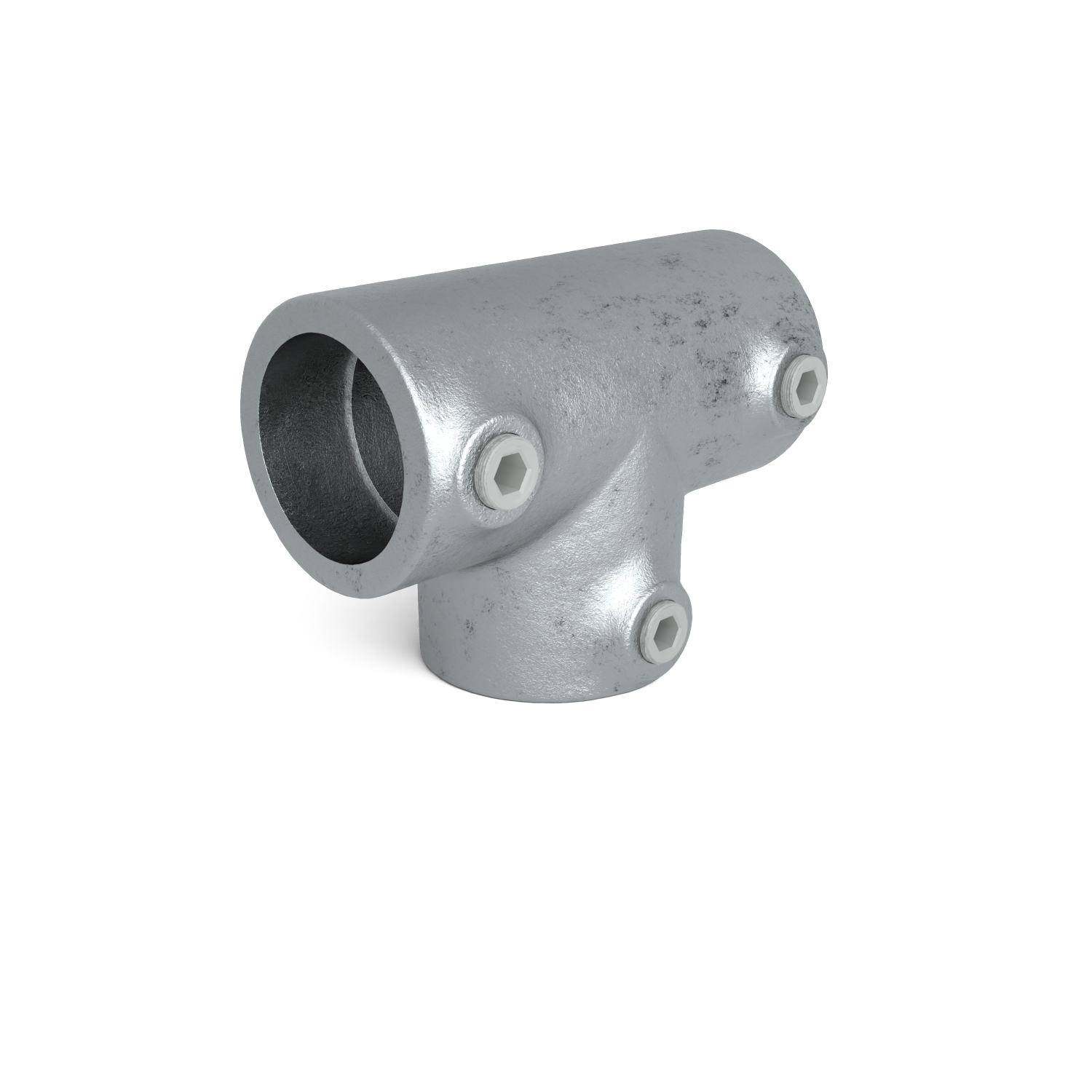 Buiskoppeling T-stuk lang 48,3 mm - schuin aanzicht buiskoppeling (Steigerbuisstunter.nl)